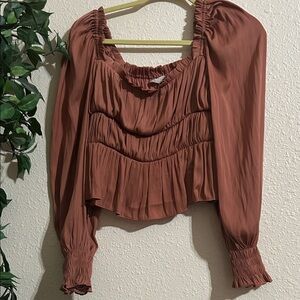 Elegant Rust Ruffle Blouse